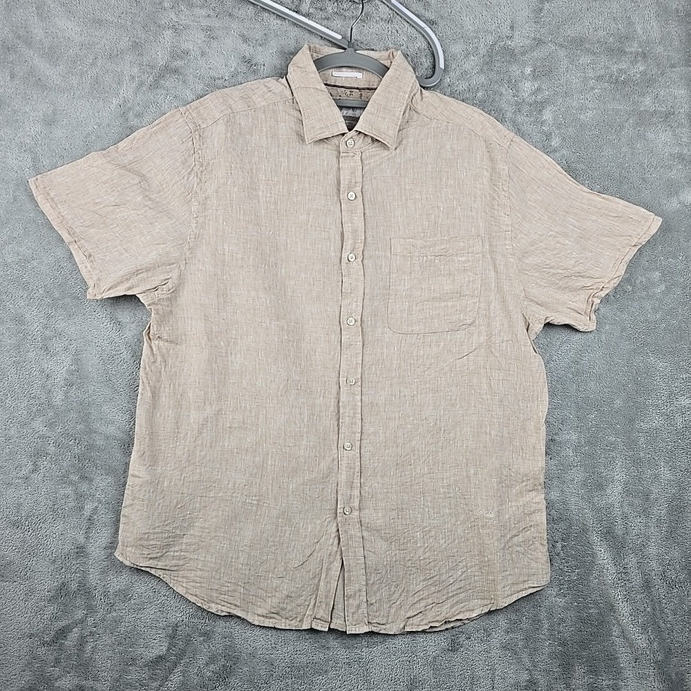 Porter‎ & Ash 100% Linen Shirt Mens XL Biege Lighteight Short Sleeve Button Up